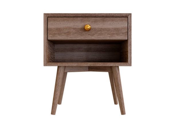 wooden bedside table isolated on white background. 3D illustration wooden beside table